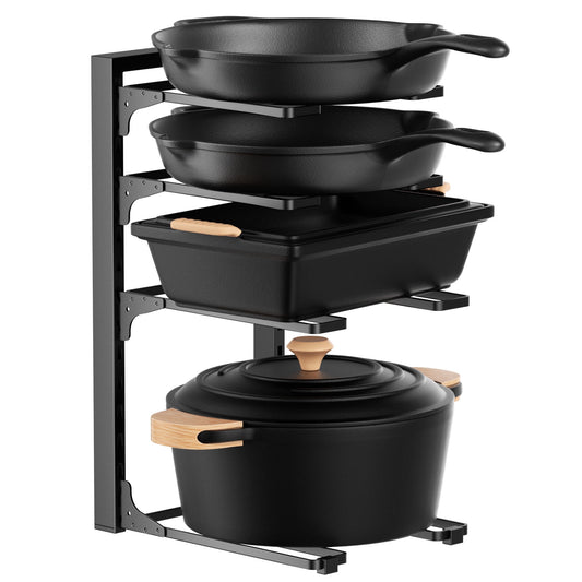 ORDORA Pots and Pans Organizer for under Cabinet, 4-Tier Heavy Duty Adjustable Pan Pot Organizers inside Cabinet, Pot Rack for Kitchen Cabinet Organization and Storage, Black