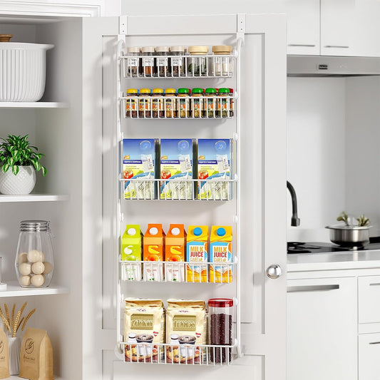 LazySpin Over The Door Pantry Organizer, 5-Tier Over the Door Spice Rack with Adjustable Basket, Metal Hanging Pantry Door Organizers and Storage, Seasoning Organizer, House and Kitchen Organization