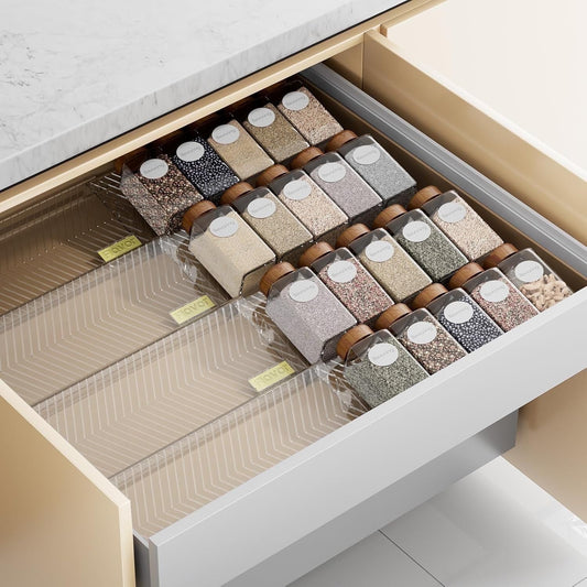 8 Pack Spice Drawer Organizer for 11.5" to 23" Wide Kitchen Cabinets Drawer, ORDORA Stackable Spice Rack, Food Seasoning Jars Storage