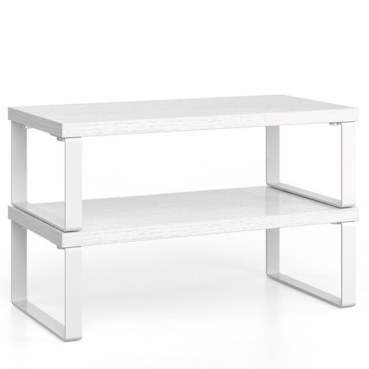 Delamu Cabinet Organizer Shelf, 2 Pack Kitchen Counter Shelves, Stackable Kitchen Storage Spice Rack, White