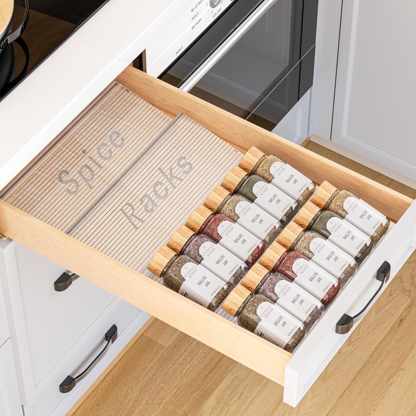 Spice Drawer Organizer, 2 Tier - 2 Pack Expandable Spice Organization for Cabinet, Spice Rack Organizer for Cabinet, Seasoning Organizer and Spice Organizer for Drawer, Clear