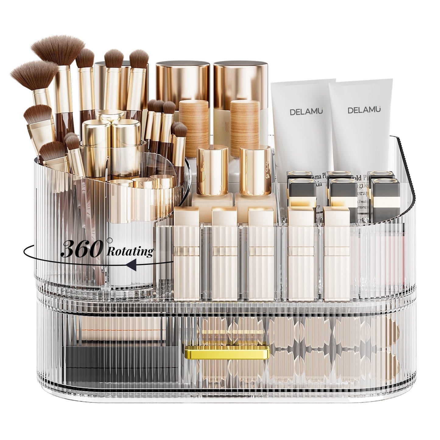 Rotating Makeup Organizer, LAMU Makeup Organizer Countertop, Capacity Cosmetic Display Case, Clear