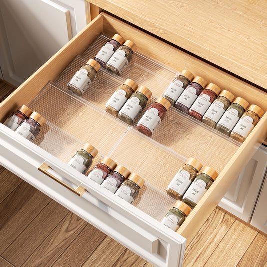 Spice Drawer Organizer, LazySpin 2 Tier- 4 pack Clear Acrylic Seasoning Organizer, Expandable from 11'' to 22'' Kitchen Spice Rack Organizers and Storage for Drawer (Jars not included)