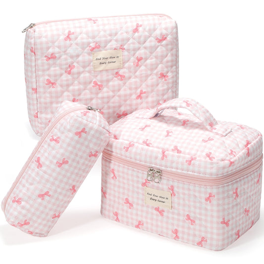 LazySpin 3 Piece Makeup Bag Set Mini, Small & Large Cosmetic Bags