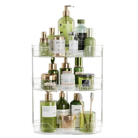 Delamu 3-Tier Corner Bathroom Counter Organizer, Makeup Vanity Tray, Sink Organizer Countertop(Clear)