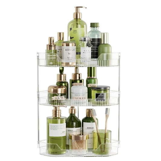 Delamu 3-Tier Corner Bathroom Counter Organizer, Makeup Vanity Tray, Sink Organizer Countertop(Clear)