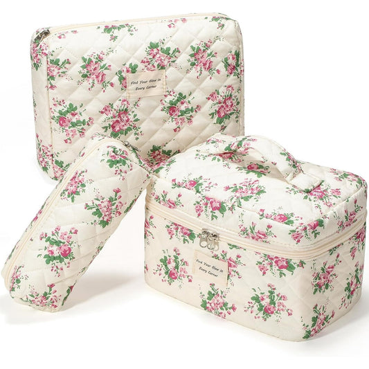 Delamu Makeup Bag Set, Travel Cases for Women, Cute Zipper Makeup Pouch, 3 Pcs