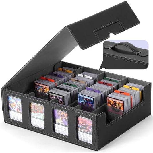 LAMU Trading Card Storage Box with Commander Display ,13.7" x 11.4" x 4.4" 4-Row Deck Case with Removable Lid; 3200+ Card Deck Box for MTG TCG Sports Card,Gray