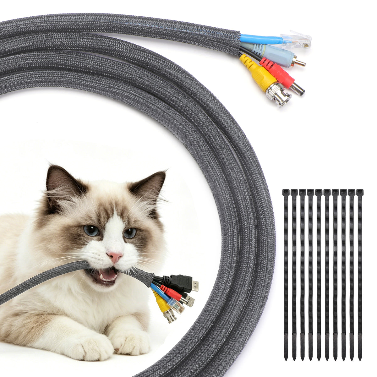 LazySpin 30ft - 1/2 inch Cord Protector Cable Sleeve Split Wire Loom Tubing for Power Cord
