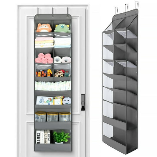 Delamu 1 Pack Over The Door Shoe Organizer, 60" Exlarge Deep Pockets Hanging Shoe Organizers, 8 Shelves Shoe Rack for Closet, Shoe Holder for Boots, Over Door Organizer in Home, RV, Dorm, Grey