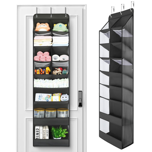 Delamu 1 Pack Over The Door Shoe Organizer, 60" Exlarge Deep Pockets Hanging Shoe Organizers, 8 Shelves Shoe Rack for Closet, Shoe Holder for Boots, Over Door Organizer in Home, RV, Dorm, Black