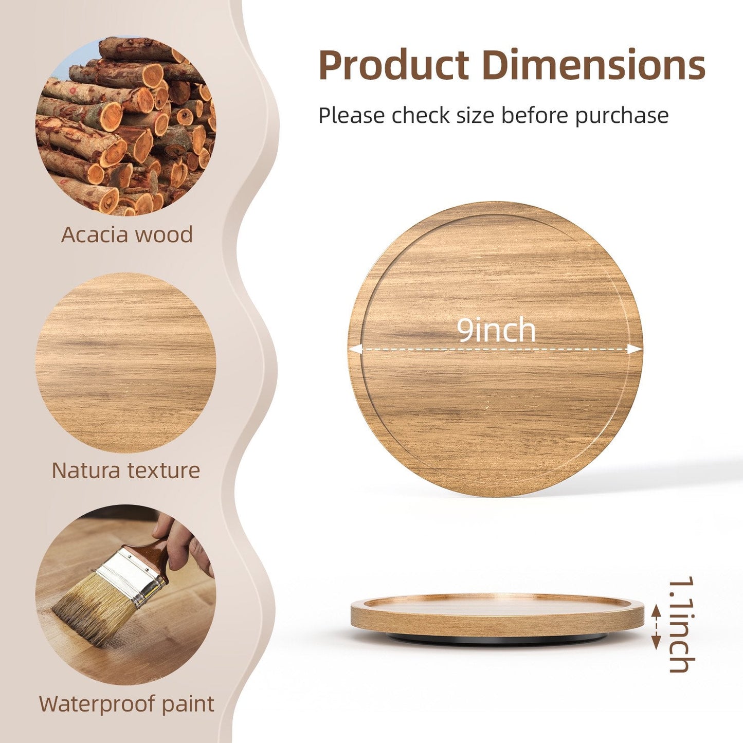 LAMU Lazy Susan Turntable Organizer, 9 inch Wooden Lazy Susan Cabinet, Dining Table, Storage Room, Countertop, Cabinet, Bathroom Organization