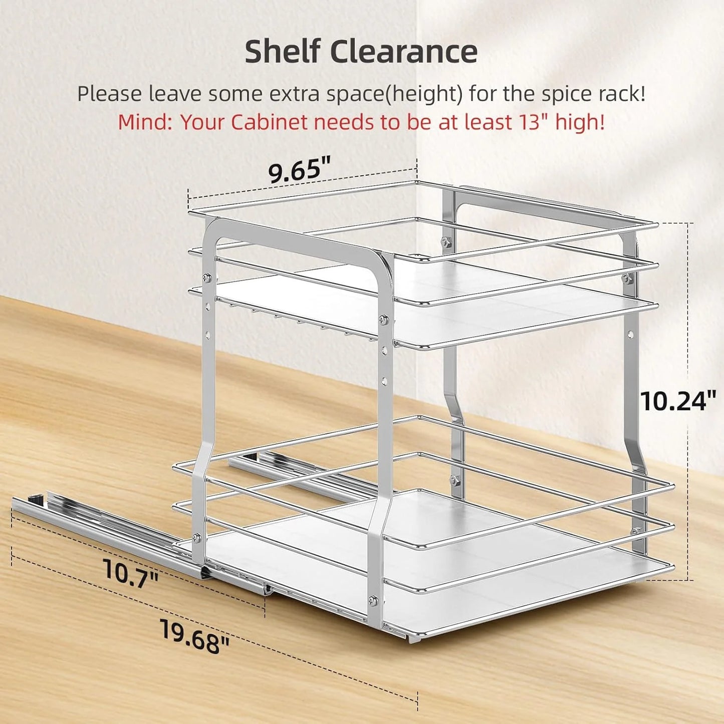 Delamu Pull Out Spice Organizer for Inside Cabinet, 2 Tier Spice Rack Organization for Cabinet, 9.65"W x 10.7"D x 10.24"H, Slide Out Seasoning Organizer, Silver