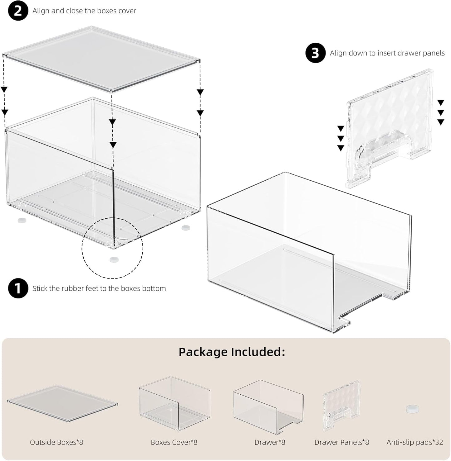 Delamu 8-Pack Stackable Storage Drawers, Makeup Skincare Holder Vanity Storage Organizer, Plastic Storage Bins for Bathroom, Clear